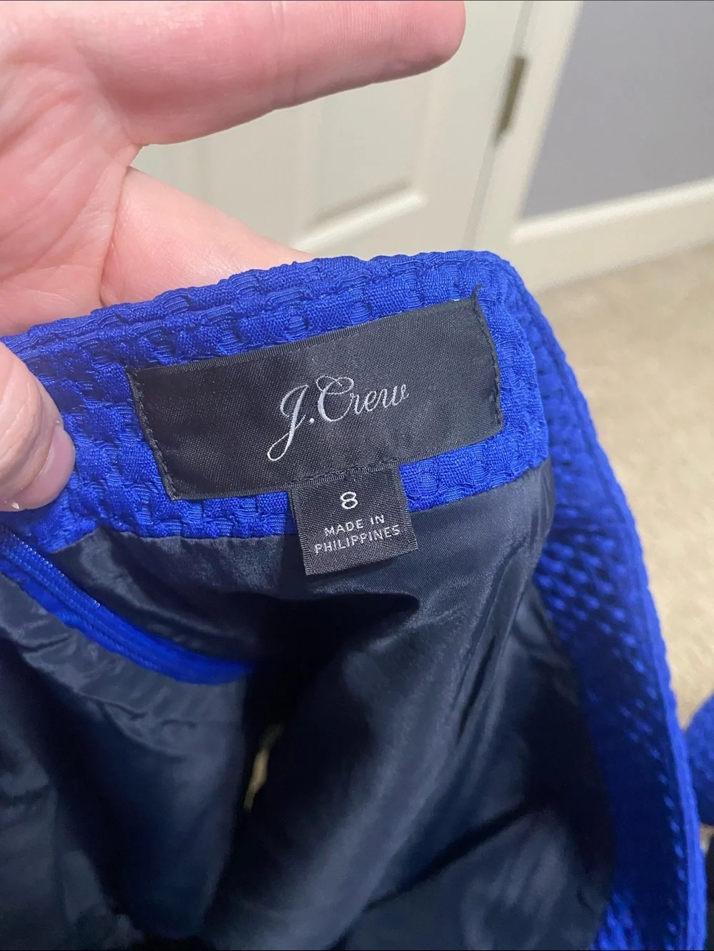 J. Crew Cobalt Textured Collarless Jacket & Skirt Set